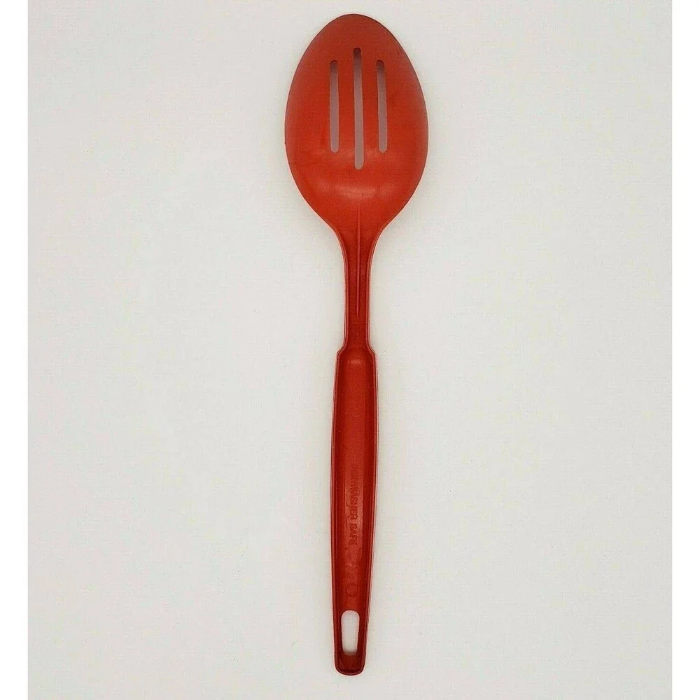 Vtg Ekco Slotted Spoon Red Plastic Kitchen Utensil USA Retro Classic Mid Century